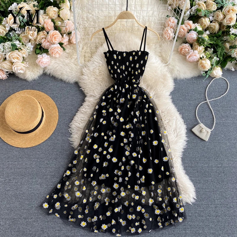 Korean Fashion Daisy Flower Print Dress
