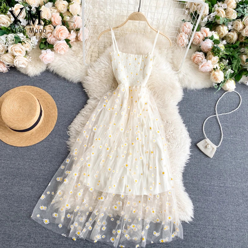 Korean Fashion Daisy Flower Print Dress