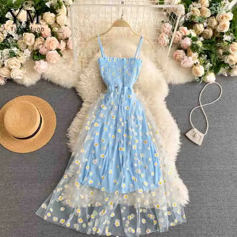 Korean Fashion Daisy Flower Print Dress