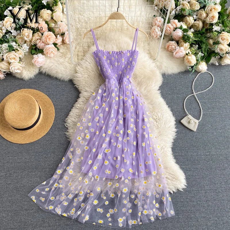 Korean Fashion Daisy Flower Print Dress