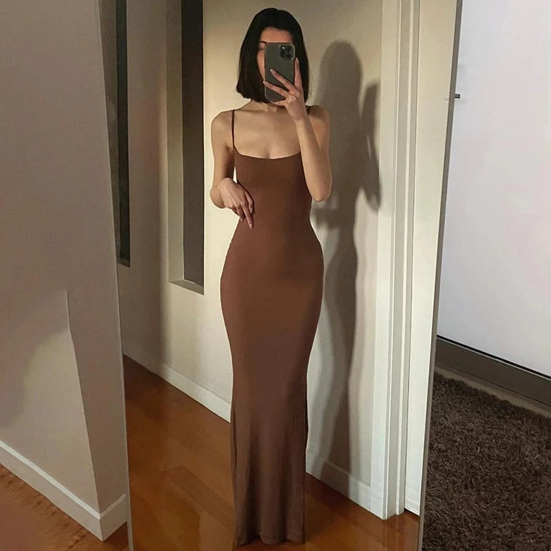 Satin Slip Sleeveless Backless Dress