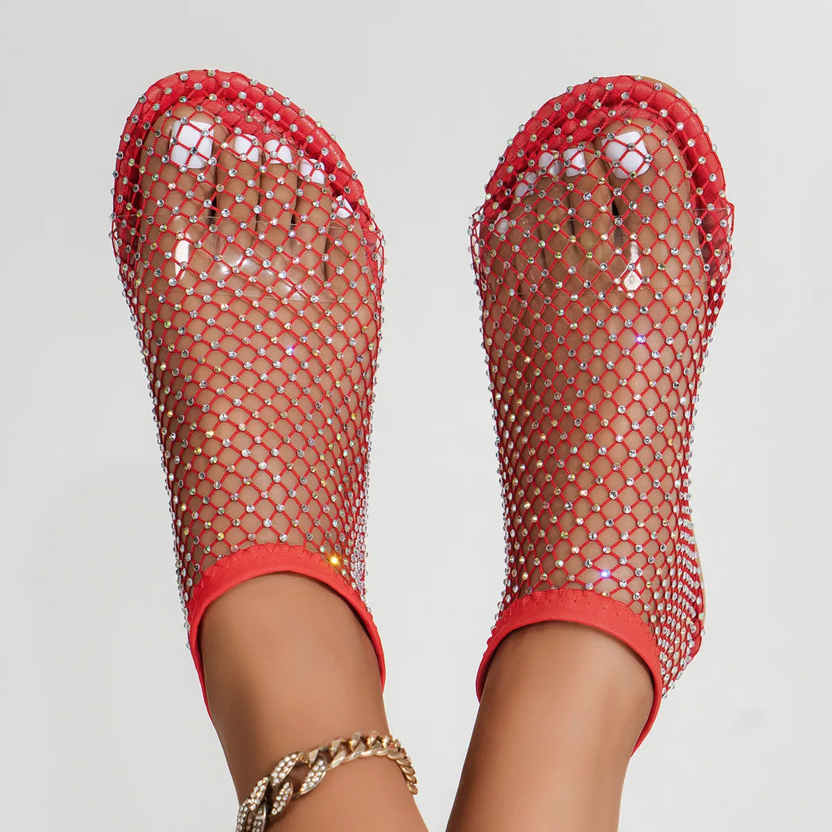 Rhinestones Mesh Chain Sandals